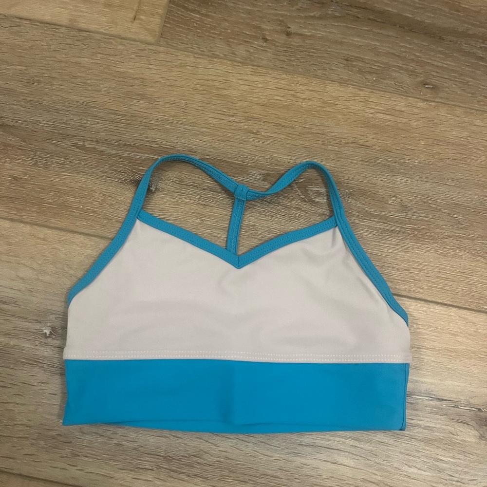 Five dancewear- boss bra blue and white size youth large!